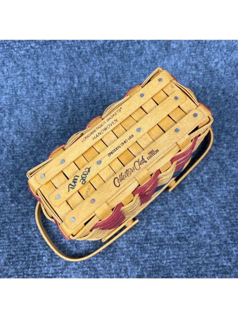 Longaberger 2002 Collectors Club Miniature Flag Basket Patriotic Protector COA